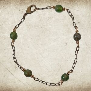 NWT Artisan one-of-a-kind Czech glass raw brass and copper bracelet.